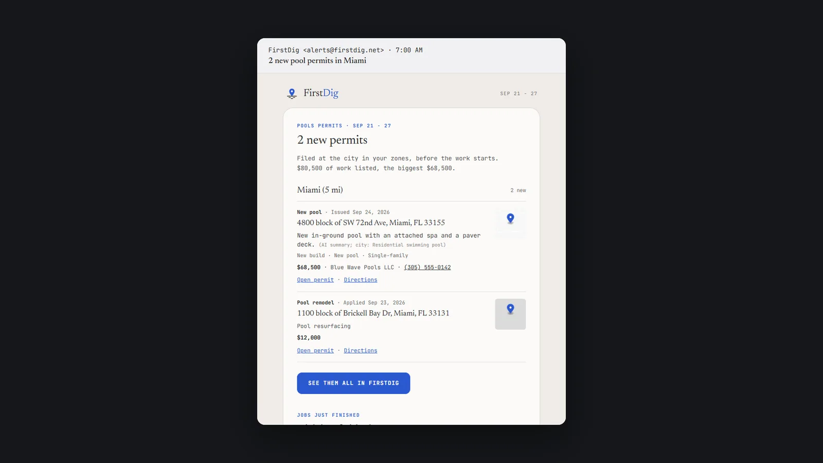 The morning email with the new permits in a service area